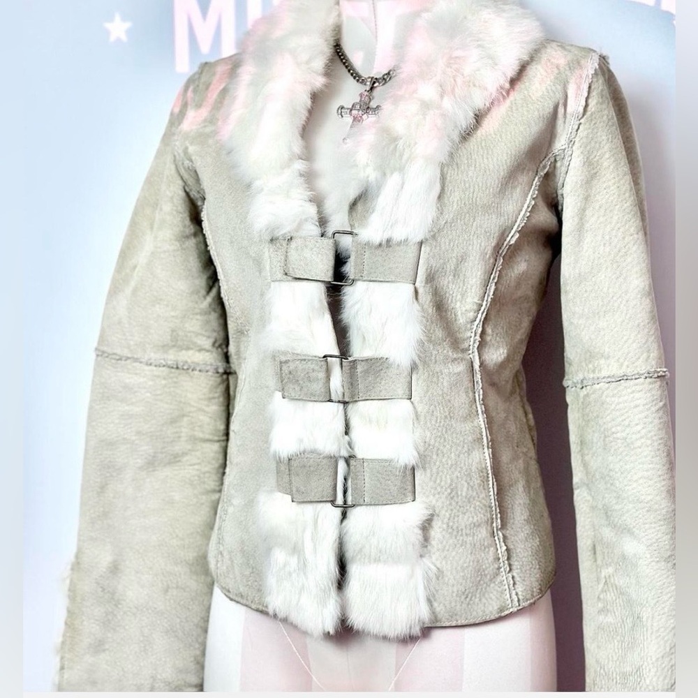 BEBE Genuine Suede Jackets With a Rabbit Fur Trim• Size S•Excellent Condition - Picture 2 of 8